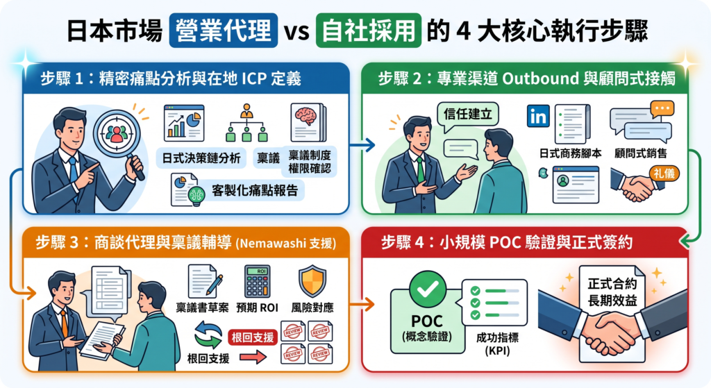 在日本聘用雙語業務 vs 業務代理（sales agency）的成本與roi比較 營業代理 vs 自社採用 的 4 大核心執行步驟