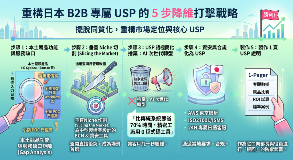 擺脫同質化競爭：日本b2b市場品牌定位與usp重構指南 重構日本 b2b 專屬 usp 的 5 步降維打擊戰略