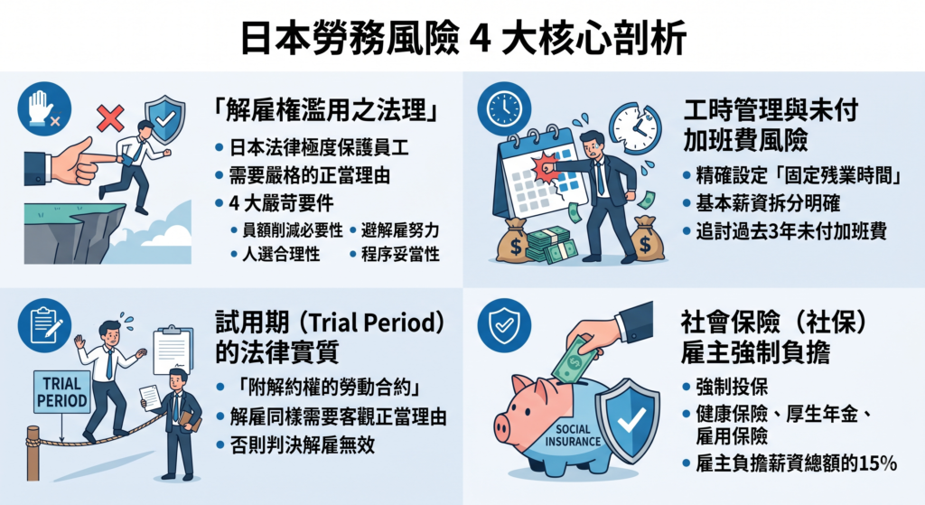日本嚴格的勞動法規解析與進出初期降低固定成本的風險規避法 日本嚴格的勞動法規解析與進出初期降低固定成本的風險規避法 日本勞務風險 4 大核心剖析與解僱權濫用之法理
